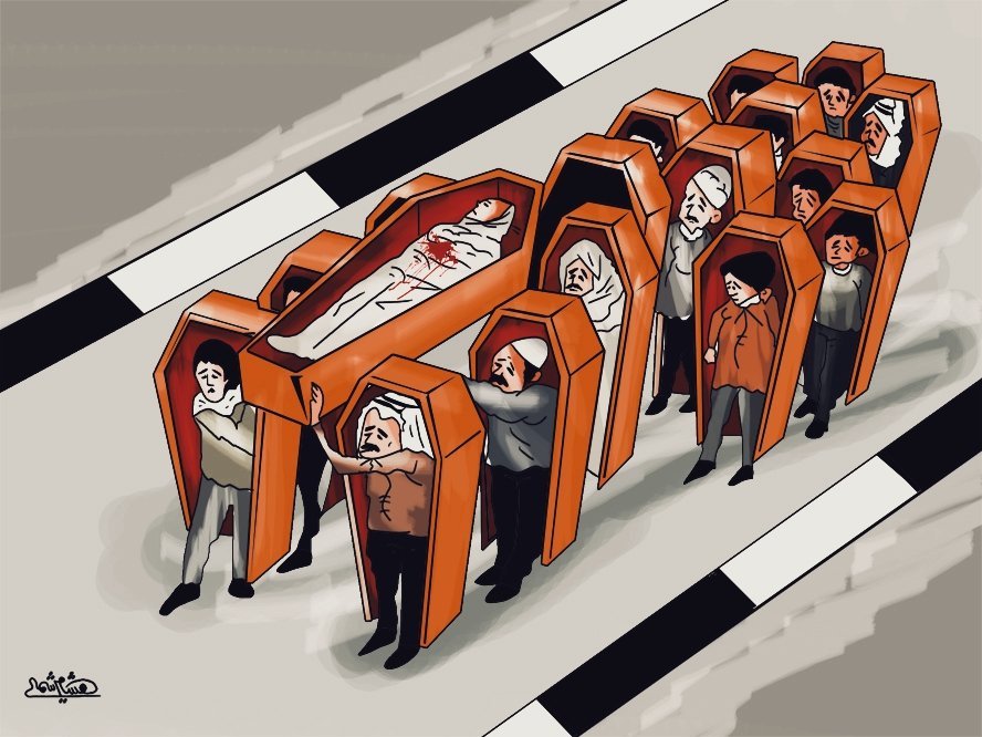 ‏في ‎غزة كُلنا جنازات مؤقتة.. كاريكاتير هشام شمالي