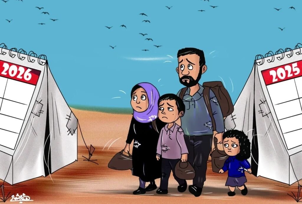 لوحة كاريكاتير للفنان الفلسطيني هشام شمالي